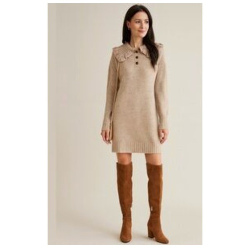 NWT Camila Coelho Knit Sweater Dress Sz S Beige Wool Blend Revolve MSRP $198